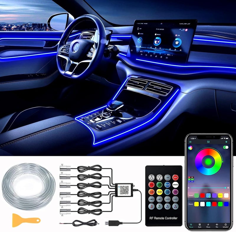 DEHERANE Interior Car LED Strip Lights, RGB 6 in 1 Ambient Lighting Kits with 315 inches Fiber Optic, 16 Million Colors Car Interior Lights with Wireless APP and Remote Control, Sync to Music - Image 1